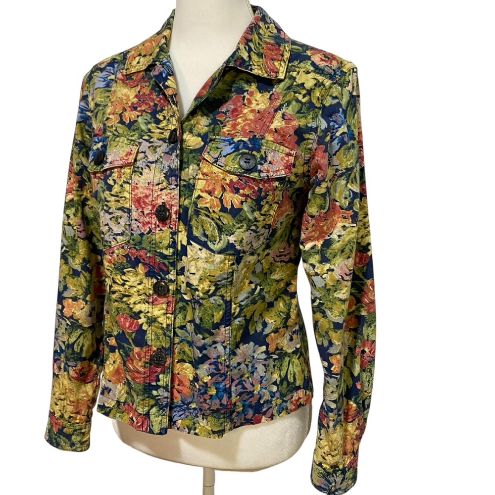Coldwater Creek Yellow and Blue Blazer Structured Floral Jacket - Picture 7 of 17